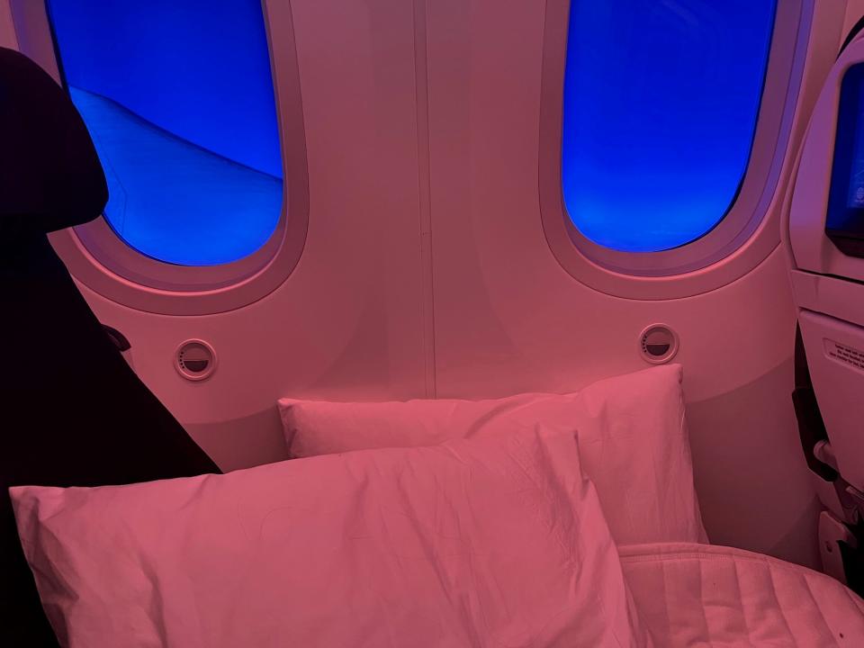 View of the Skycouch and windows from the aisle.