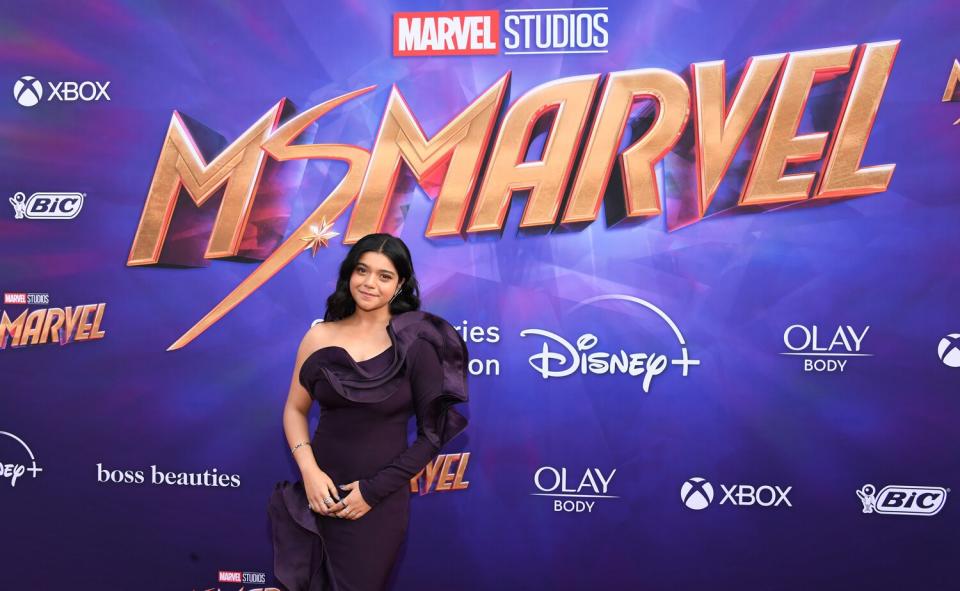 Iman Vellani attends Disney+ And Marvel's New Television Series "Ms. Marvel" Premiere at El Capitan Theatre on June 02, 2022 in Los Angeles, California.