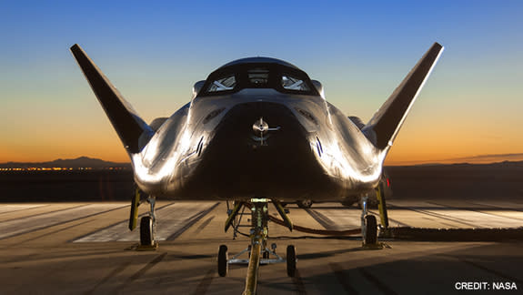Dream Chaser, a commercial space plane built by Sierra Nevada Corp.'s Space Systems, is seen at NASA's Dryden Flight research Center located inside Edwards Air Force Base in California.