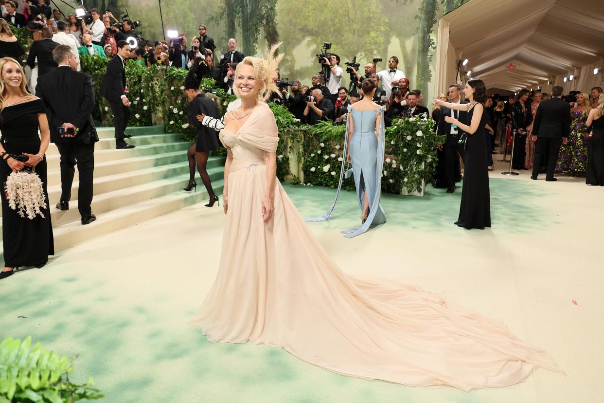 Pamela Anderson attends The 2024 Met Gala Celebrating "Sleeping Beauties: Reawakening Fashion" at The Metropolitan Museum of Art on May 6, 2024 in New York City.