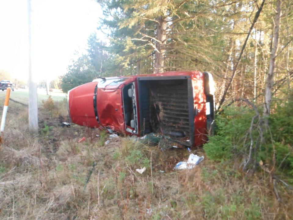 Around 8:30 a.m. Wednesday, Nov. 22, a 2006 Dodge pickup slid sideways down the east ditch onto its side while driving southbound U.S.-27 after trying to pass another vehicle. There was black ice on the road. No injuries were reported.