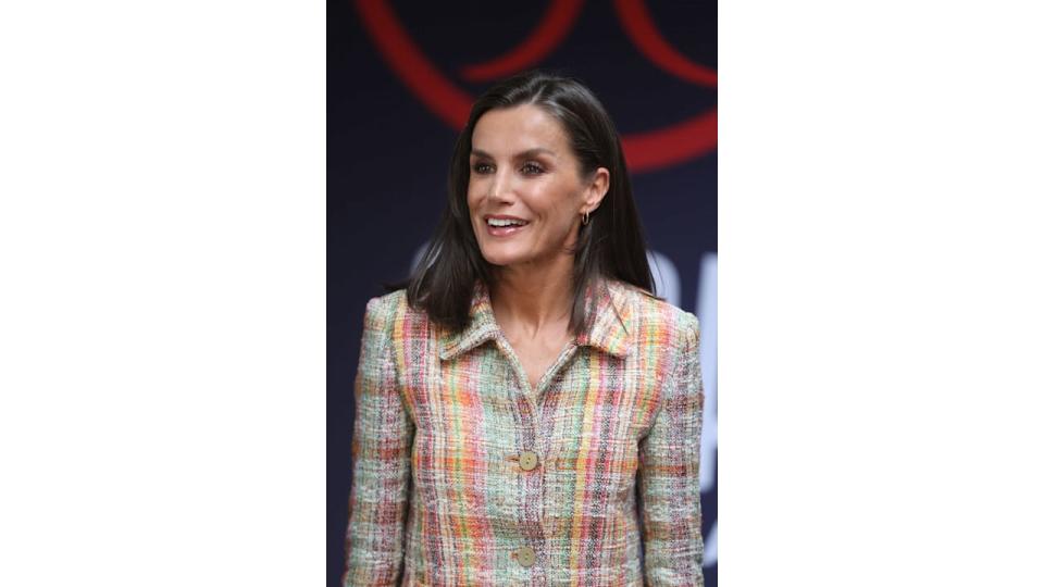 Queen Letizia wearing a tweed jacket