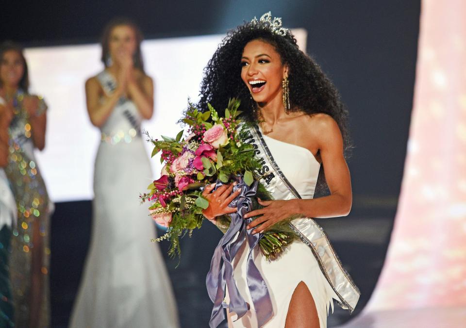 Miss North Carolina Cheslie Kryst wins the 2019 Miss USA final competition in the Grand Theatre in the Grand Sierra Resort in Reno, Nev., on May 2, 2019. Police said Kryst, a 30-year-old correspondent for the entertainment news program "Extra," jumped from a Manhattan apartment building. She was pronounced dead at the scene on Jan. 30, 2022. Her family confirmed her death in a statement.