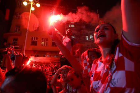 Soccer Football - World Cup - The Croatia team return from the World Cup in Russia - Zagreb, Croatia - July 16, 2018 Croatia fans during celebrations REUTERS/Antonio Bronic