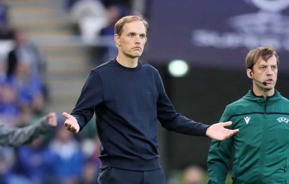 Chelsea manager Thomas Tuchel reacts on the touchline during the UEFA Super Cup match at Windsor Park, Belfast (PA)