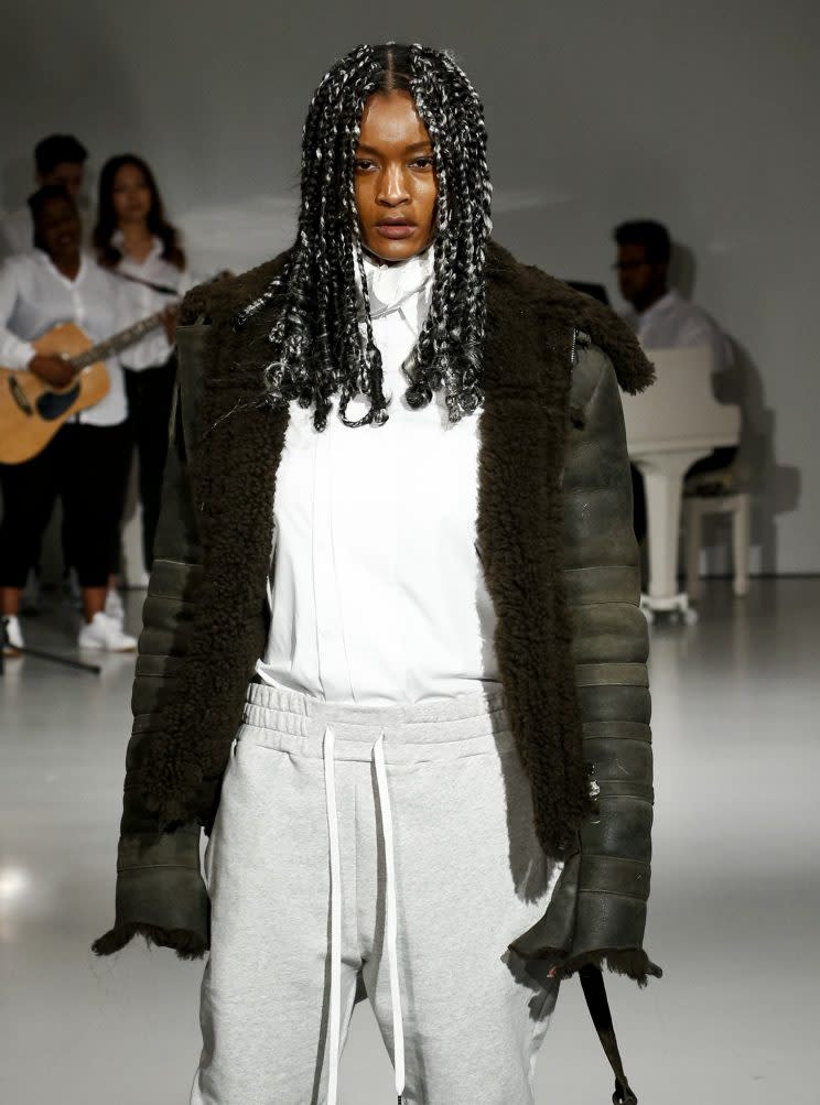 African-American model with gray extensions.