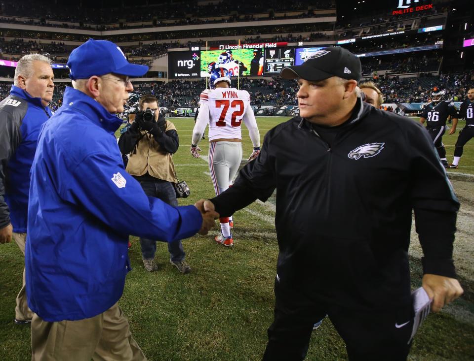 Tom Coughlin, left, and Chip Kelly, right, almost worked together a decade ago and could work together now. (Getty Images)