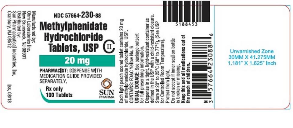 The label for Sun Pharma’s recalled Methylphenidate Hydrochloride 20 mg tablets U.S. National Library of Medicine