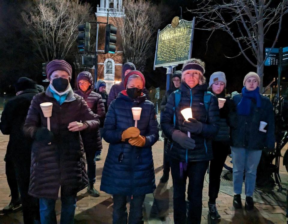 Supporters of the three Palestinian students shot during Thanksgiving weekend in Burlington participated in a candlelight vigil for the victims on Nov. 28 at the top of Church Street.