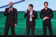 Benjie Paras with Azkals players Phil Younghusband and James Younghusband (George Calvelo/NPPA Images)