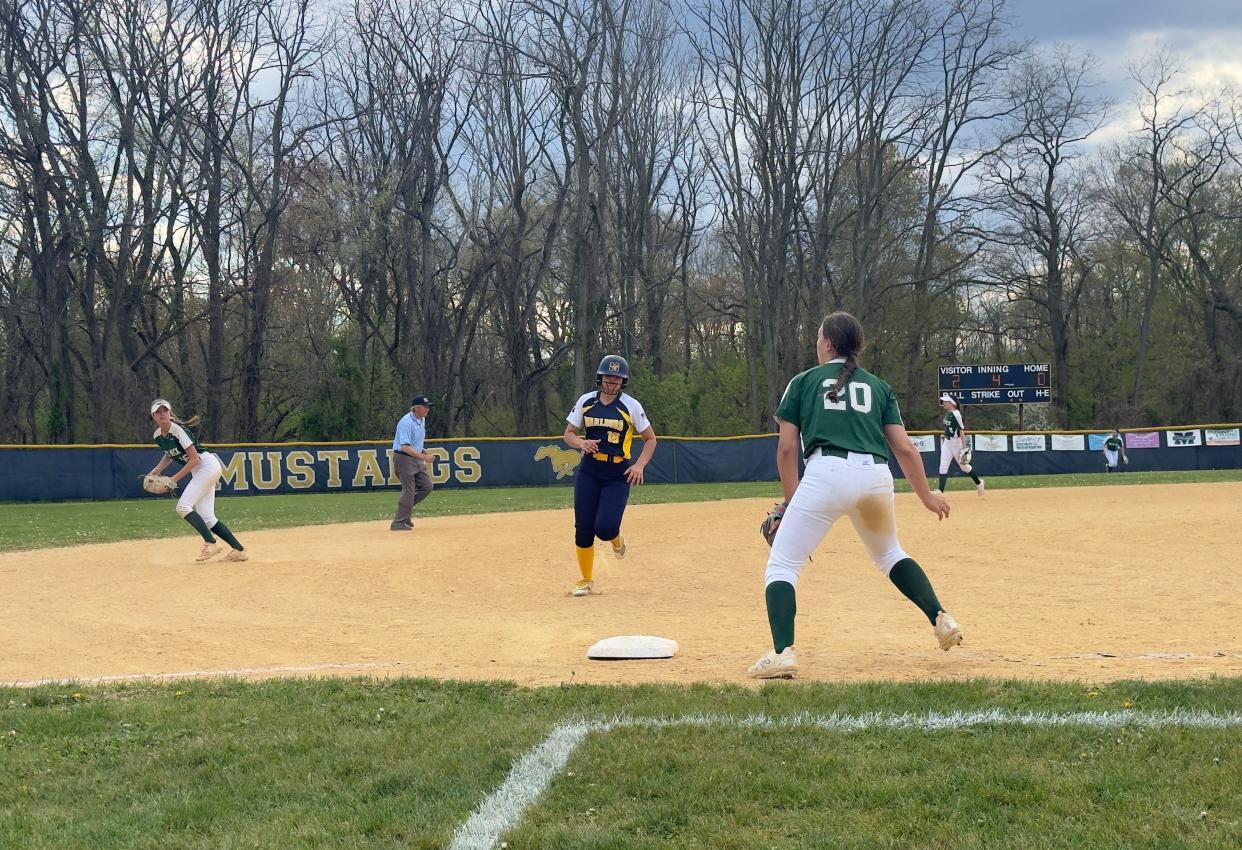 Marlboro's Sophia Capasso rounds third and scores to cut the score to 2-1 against Colts Neck.