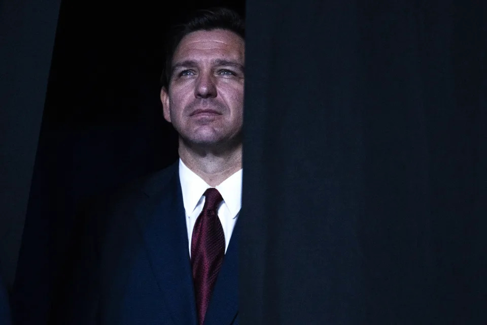 DeSantis prepares to speak at Liberty University in Lynchburg, Va., on Friday.