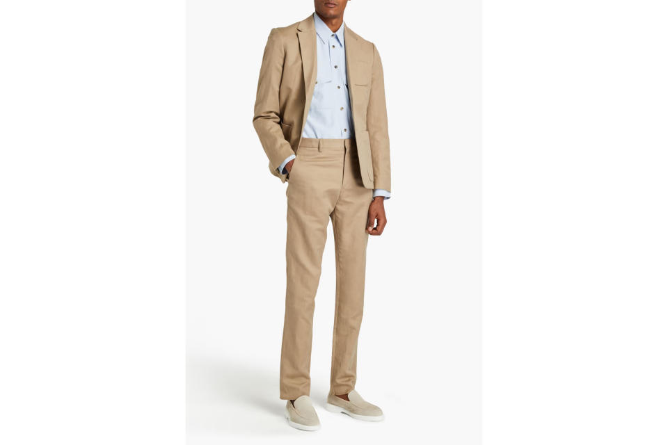 JOSEPH Jack slim-fit cotton and linen-blend canvas suit pants. (Photo: The Outnet)