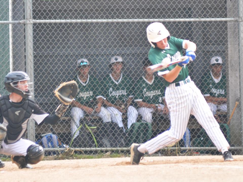 North Star's Glendon Griffith hits an RBI single during in the first inning of a District 5 Class 2A baseball semifinal against Northern Bedford, Wednesday, in Ferrellton.