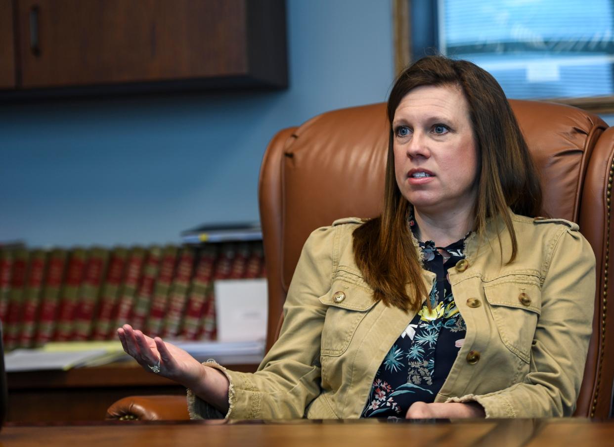 Presiding Circuit Judge Robin Houwman on Thursday, April 9, 2020 at the Minnehaha County Clerk-Courts in Sioux Falls.