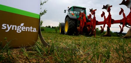 FILE PHOTO: Logo of Swiss agrochemicals maker Syngenta in Geispitzen