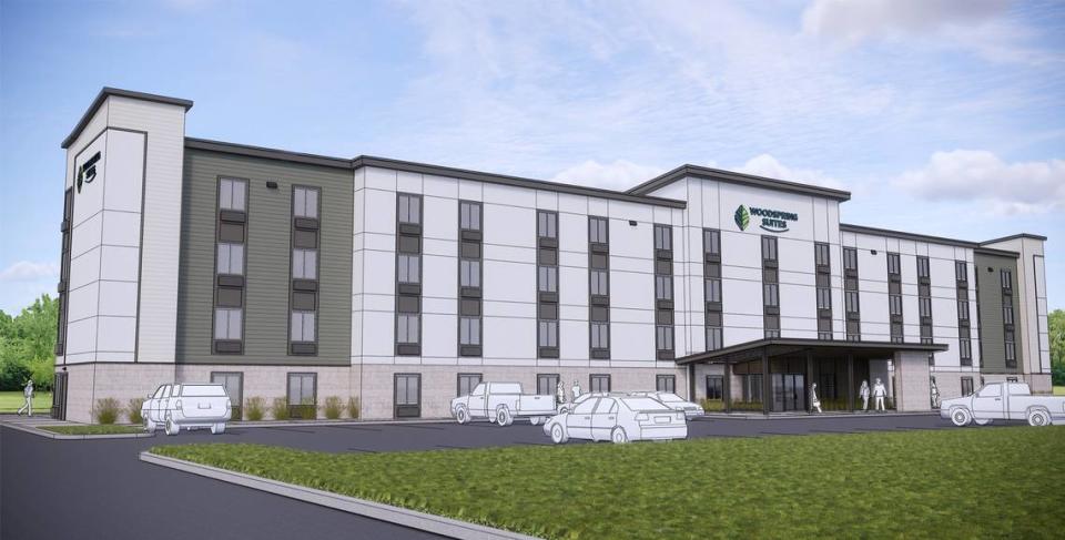 Woodspring Suites is under construction at the Gateway Center in Ceres, Calif.
