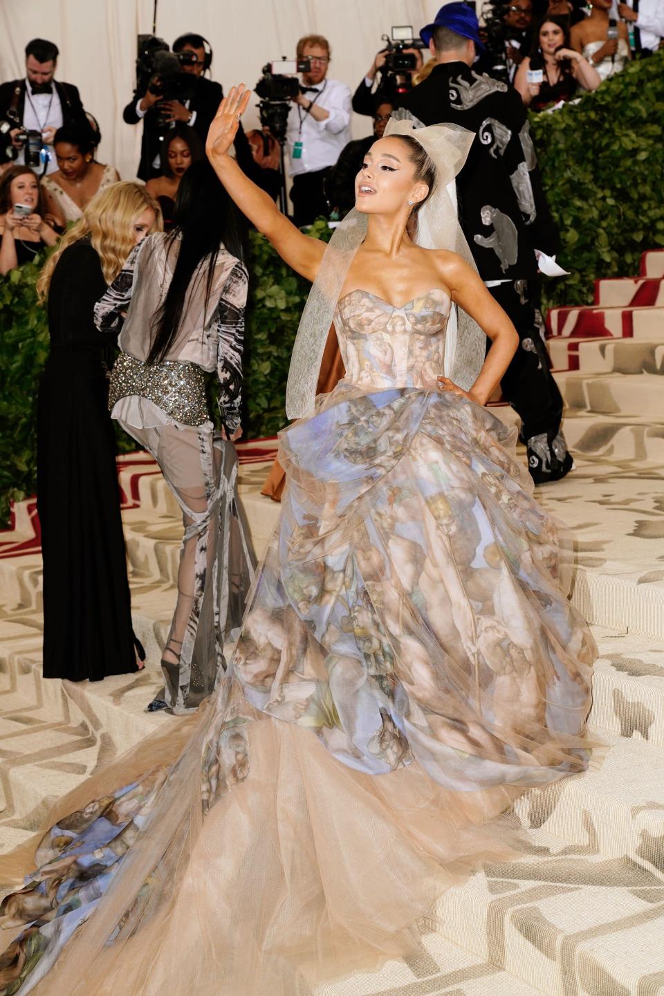 <h2>Ariana Grande in Vera Wang, 2018</h2><br>Ariana Grande consistently goes above and beyond in the costume department. But her Sistine Chapel Vera Wang gown for 2018's Catholic-themed Met Gala was assuredly her most extra look yet. <span class="copyright">Photo: Jackson Lee/Getty Images.</span>