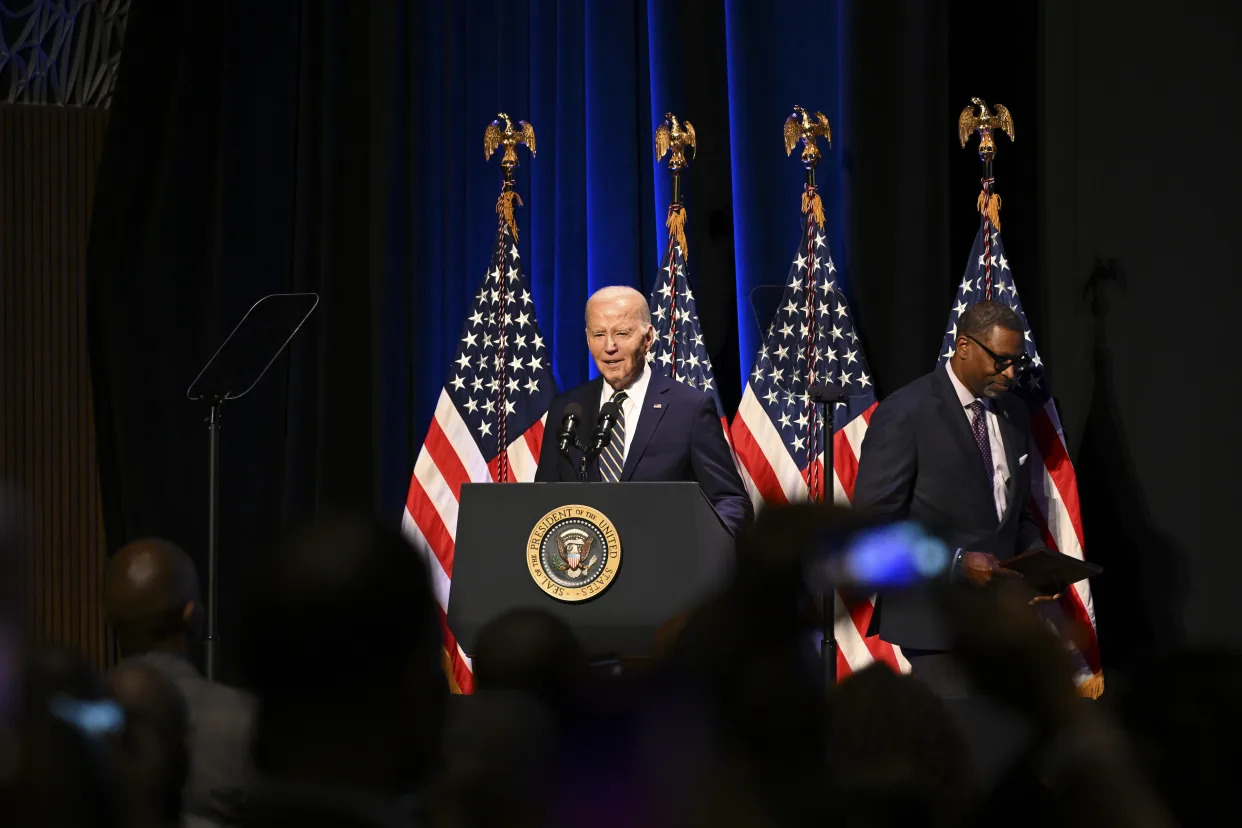 President Joe Biden delivers remarks at the National Museum of African American History and Culture in Washington, May 17, 2024. (Kenny Holston/The New York Times)