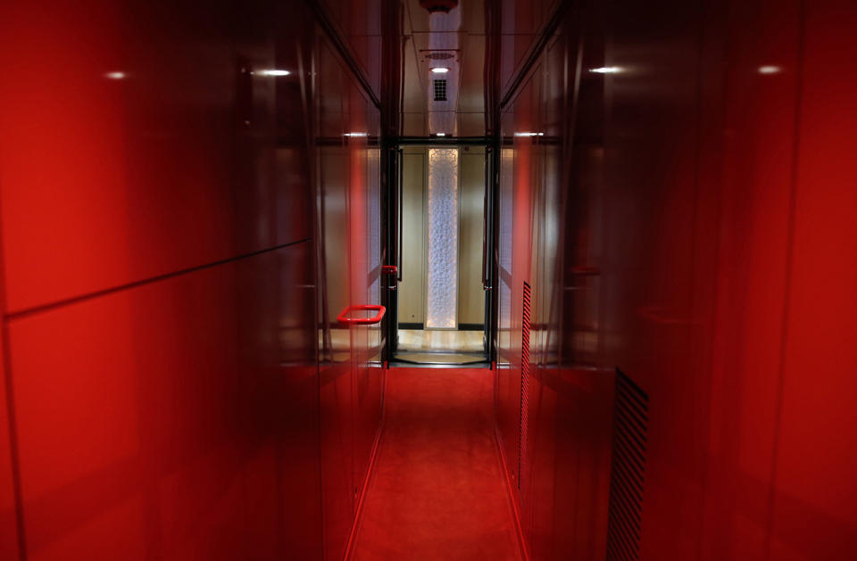 Red corridor on train