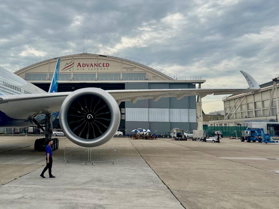 Boeing 777X airplane engine.