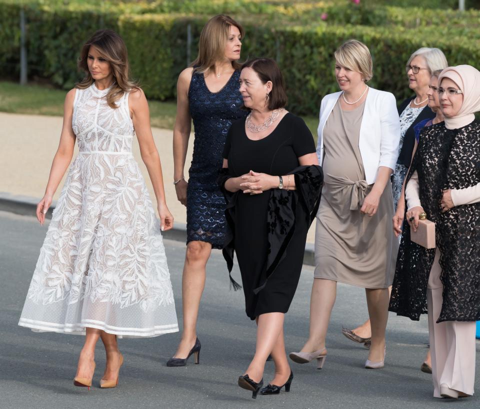 Melania Trump in Elie Saab. [Photo: Rex]