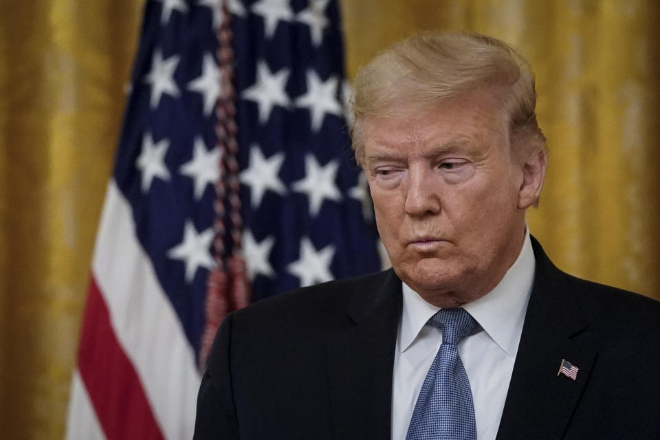 WASHINGTON, DC - MARCH 10: U.S. President Donald Trump look on during a ceremony to present the Presidential Medal of Freedom to retired four-star Army general Jack Keane in the East Room of the White House March 10, 2020 in Washington, DC. Gen. Keane currently works as an analyst on Fox News. (Photo by Drew Angerer/Getty Images)