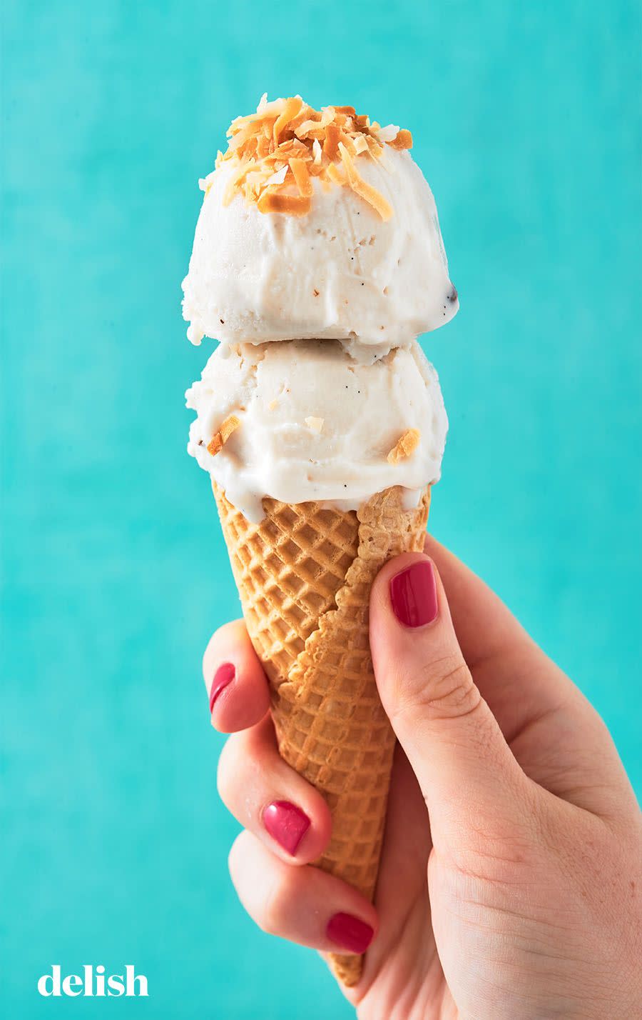 <p>This coconut ice cream is no joke. Not only is it dairy-free but it's completely <a href="https://www.delish.com/vegan-food-recipes/" rel="nofollow noopener" target="_blank" data-ylk="slk:vegan;elm:context_link;itc:0;sec:content-canvas" class="link ">vegan</a>, too. It's ultra-creamy with a sweet <a href="https://www.delish.com/cooking/g39893844/coconut-milk-recipes/" rel="nofollow noopener" target="_blank" data-ylk="slk:coconut;elm:context_link;itc:0;sec:content-canvas" class="link ">coconut</a> flavor that only gets better topped with <a href="https://www.delish.com/cooking/recipe-ideas/a40188434/how-to-toast-coconut-recipe/" rel="nofollow noopener" target="_blank" data-ylk="slk:toasted coconut;elm:context_link;itc:0;sec:content-canvas" class="link ">toasted coconut</a>. We love it with the real vanilla bean, but you can easily use an additional teaspoon of vanilla extract if you don't have any.</p><p>Get the <strong><a href="https://www.delish.com/cooking/recipe-ideas/a27971982/coconut-ice-cream-recipe/" rel="nofollow noopener" target="_blank" data-ylk="slk:Coconut Ice Cream recipe;elm:context_link;itc:0;sec:content-canvas" class="link ">Coconut Ice Cream recipe</a></strong>.</p>