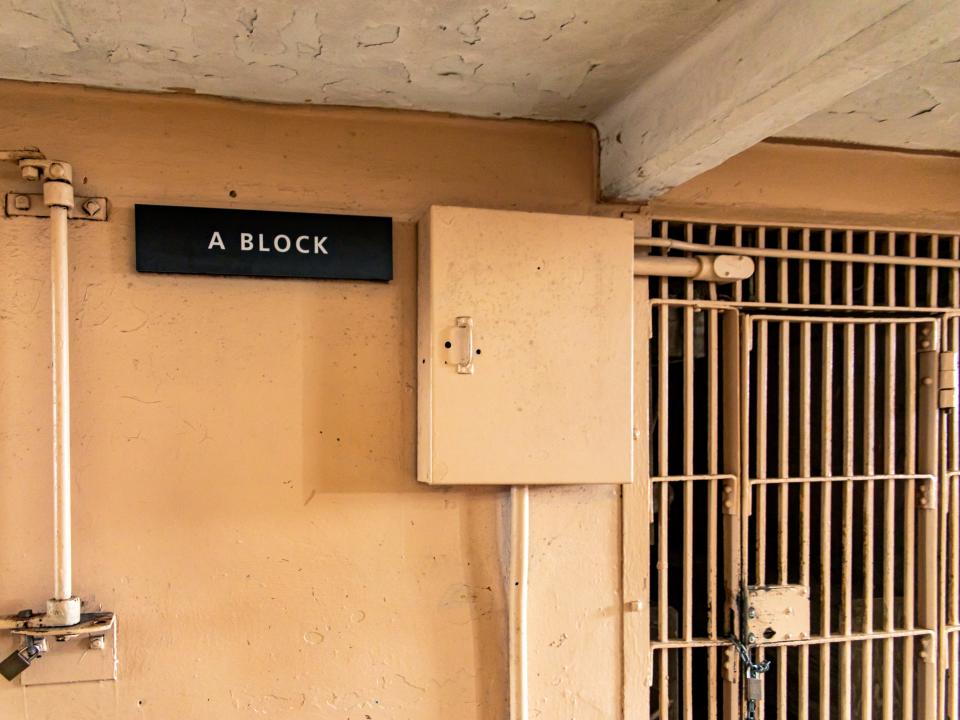 Corridor of the module and block A of the federal prison of Alcatraz Island.