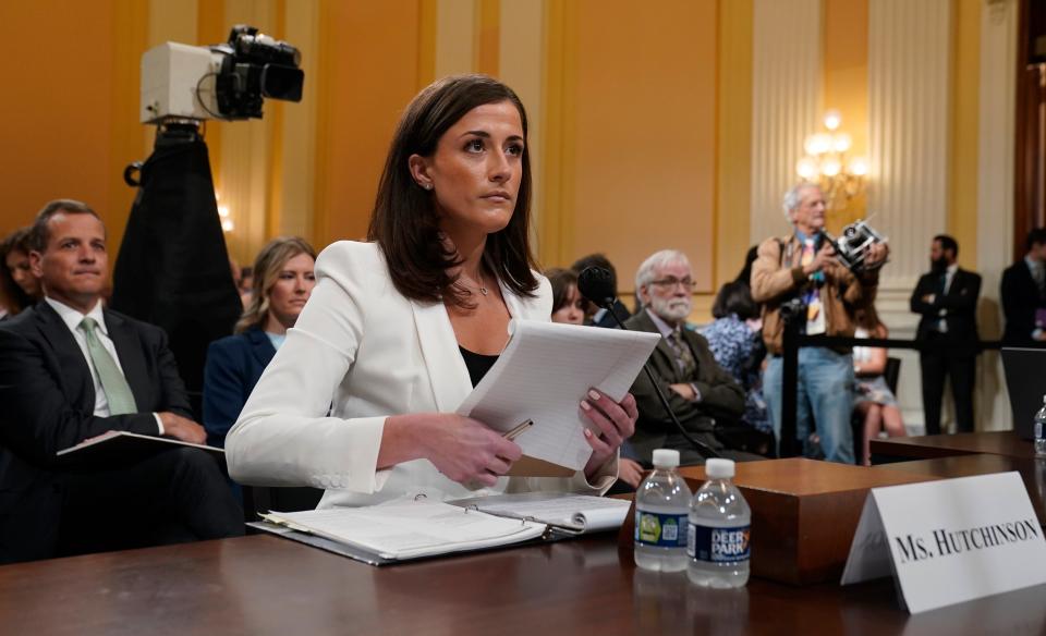 Cassidy Hutchinson, an aide to former White House chief of staff Mark Meadows, before testifying before the House Select January 6 committee the House select committee investigating the Jan. 6 attack on the U.S. Capitol, Tuesday, June 28, 2022, at the Capitol in Washington.