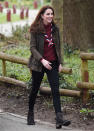 For a trip to the Scouts’ headquarters in Epping, the royal wore a plum-hued J. Crew jumper with her go-to Barbour coat. To finish the outdoor ensemble, she wore the UK’s official Scouts’ neck tie and stompy Chloe boots. [Photo: Getty]