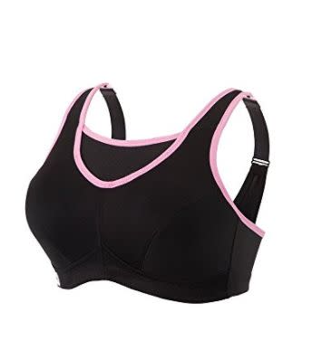 <strong>Size: </strong>Up to 50G<strong><br />Amazon Reviews</strong>:&nbsp;7,378&nbsp;<br /><strong>Average Rating</strong>: 4.1 out of 5 stars<br /><br />Glamorise specializes in comfortable and supportive bras for plus size gals. <a href="https://www.amazon.com/Glamorise-Womens-Figure-Bounce-Sport/dp/B007KFZGUW/ref=sr_1_1?s=apparel&amp;ie=UTF8&amp;qid=1515427557&amp;sr=1-1&amp;nodeID=1044990&amp;psd=1&amp;refinements=p_n_shoe_width_browse-vebin%3A492379011&amp;psc=1" target="_blank">This no bounce, full support bra</a> has a breathable mesh design and reinforced bottom cups for extra support. Wide straps prevent slipping and ease pressure on the shoulders, while <a href="https://www.amazon.com/Glamorise-Womens-Figure-Bounce-Sport/dp/B007KFZGUW/ref=sr_1_1?s=apparel&amp;ie=UTF8&amp;qid=1515427557&amp;sr=1-1&amp;nodeID=1044990&amp;psd=1&amp;refinements=p_n_shoe_width_browse-vebin%3A492379011&amp;psc=1" target="_blank">upper bust fabric prevents spillage</a>&nbsp;and gives a more secure fit.<br /><br /><i>&ldquo;No longer do I have to stuff myself into three sports bras, crushing my bosom and my soul, to be able to get a good workout. My 36G bust is fully supported in this bra - it's comfortable, easy to put on, and cute!&rdquo;&nbsp;<i>&mdash; Reviewer</i></i><br /><br /><i>&ldquo;I am every bit of a 40G in my bra size. So I ordered the same size in this sports bra. I kid you not, the is the most AMAZING bra I have ever put on my body- hands down. I love it so much I almost cried. I've been looking for a long time.&rdquo;&nbsp;<i>&mdash; Reviewer</i></i><br /><br /><i>&ldquo;THIS IS THE FIRST TIME I HAVE EVER ONLY HAD TO WEAR ONE BRA!!! LADIES, YOU KNOW WHAT I'M TALKING ABOUT!! I even did a 10K in this thing with no problem.&rdquo;&nbsp;<i>&mdash; Reviewer</i></i><br /><br />Get the <a href="https://www.amazon.com/Glamorise-Womens-Figure-Bounce-Sport/dp/B007KFZGUW/ref=sr_1_1?s=apparel&amp;ie=UTF8&amp;qid=1515427557&amp;sr=1-1&amp;nodeID=1044990&amp;psd=1&amp;refinements=p_n_shoe_width_browse-vebin%3A492379011&amp;psc=1" target="_blank">Glamorise Full Support bra here</a>.