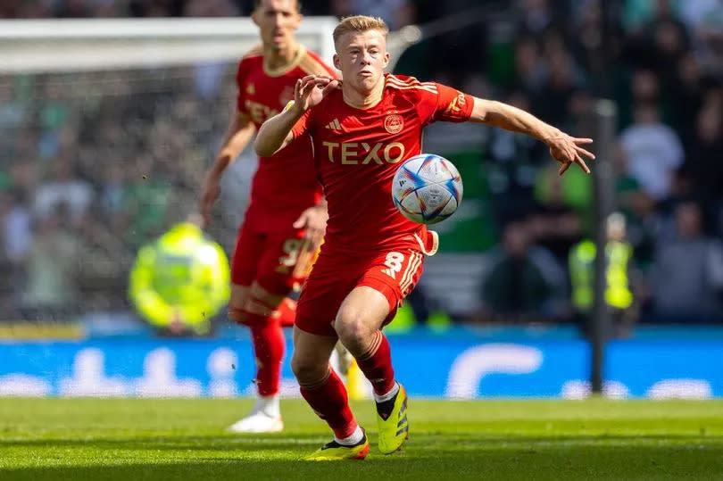Connor Barron in action for Aberdeen during a Scottish Gas Scottish Cup semi-final match between Aberdeen and Celtic at Hampden Park.