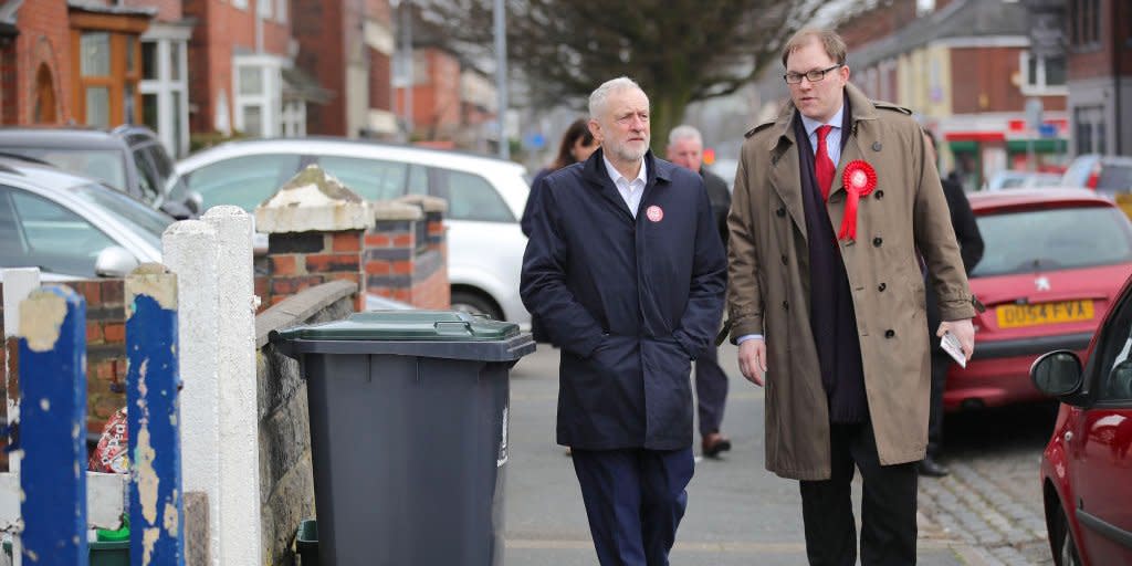 Jeremy Corbyn with Labour's Stoke candidate Gareth Snell