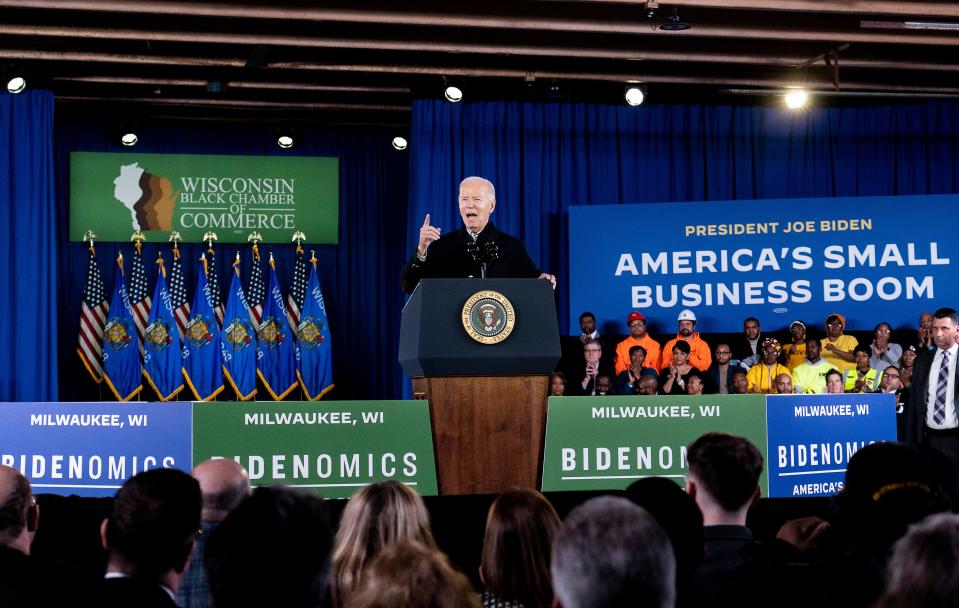 President Joe Biden speaks at the Wisconsin Black Chamber of Commerce on Wednesday December 20, 2023 in Milwaukee, Wis.