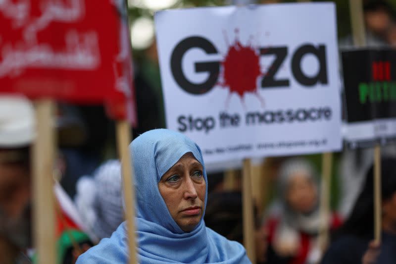 Demonstrators protest in solidarity with Palestinians in Gaza, in London