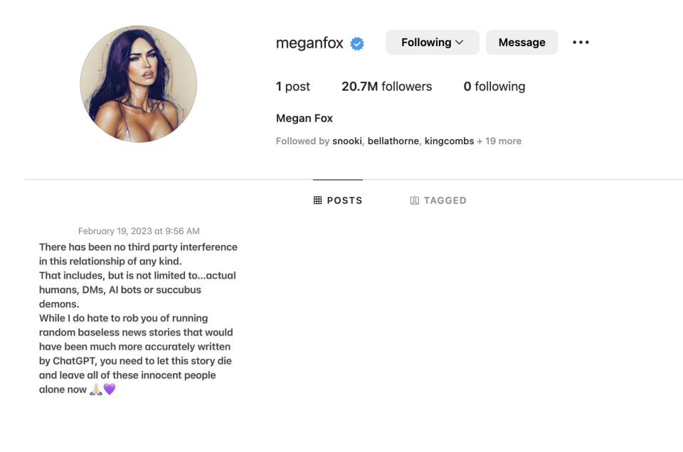 Megan Fox's Instagram profile