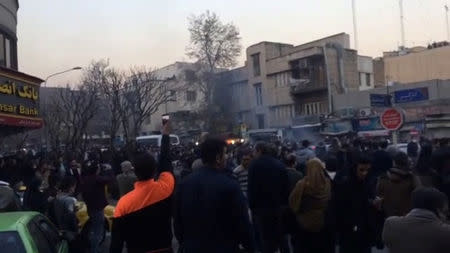 People protest in Tehran, Iran December 30, 2017 in this still image from a video obtained by REUTERS