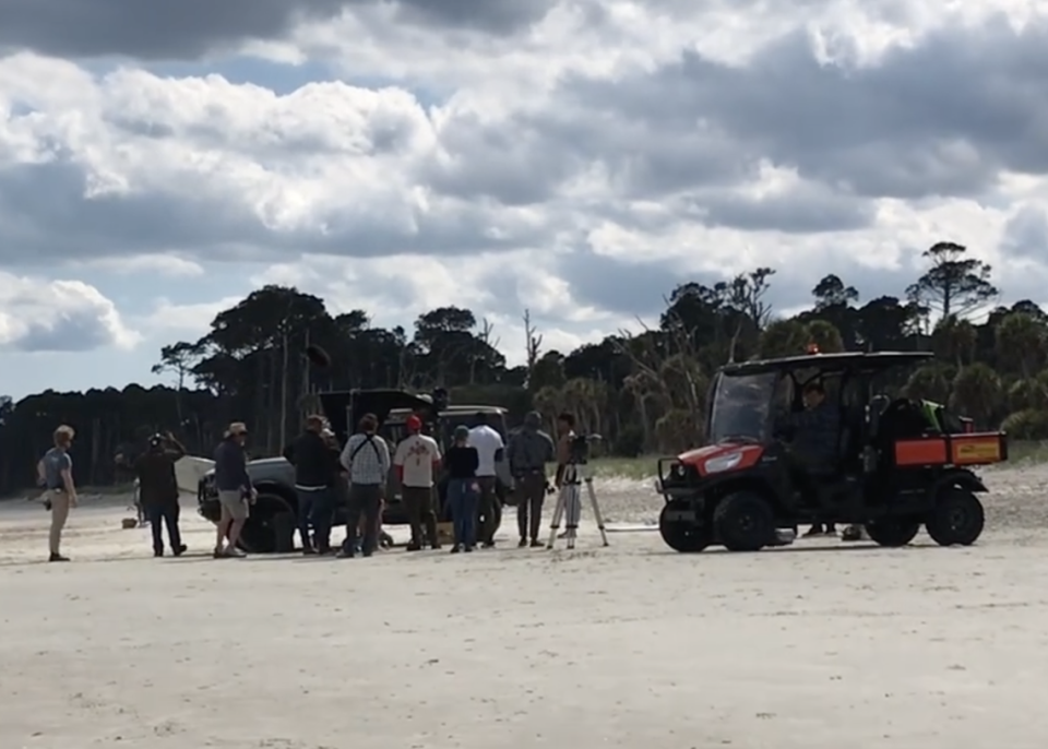 Production crews for the popular teen drama series “Outer Banks” gather on a north-end beach at Hunting Island State Park to film the show’s upcoming fourth season. Courtesy of Louis Tracy IV