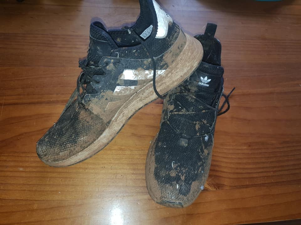 Muddy trainers $200 shoes before transformation cleaning hack