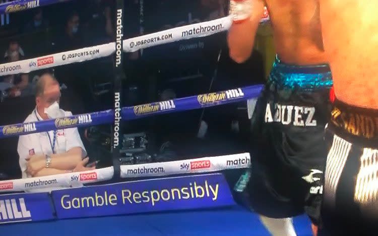 Terry O’Connor appears to be on the phone during Lewis Ritson’s win - Sky Sports Box Office