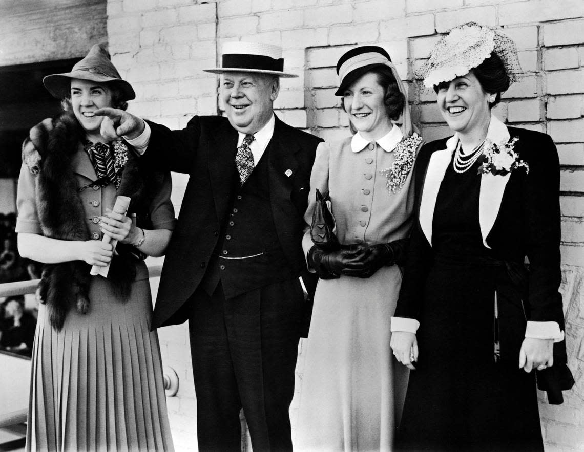 Racetrack president Matt J. Winn with three of his daughters at the 1939 Kentucky Derby. Churchill Downs Racetrack