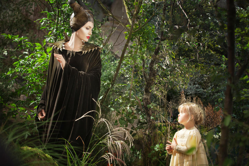Angelina as Maleficent and Vivienne in the scene with her