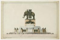 Sketches for the elephant fountain, a monument that was to be erected on the Place de la Bastille in Paris