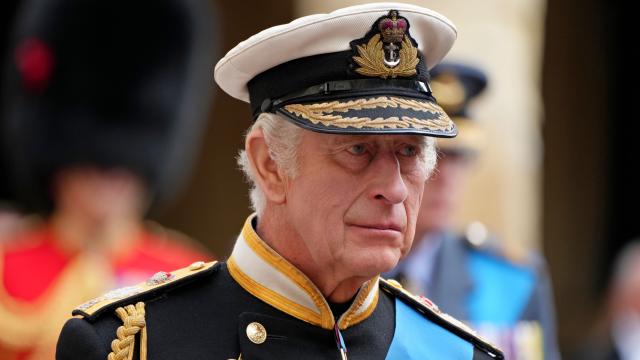 King Charles III on the day of Queen Elizabeth's funeral