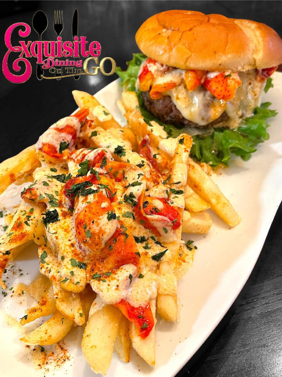 One of the specialties from Exquisite Dining on the Go is the lobster burger with loaded lobster fries.