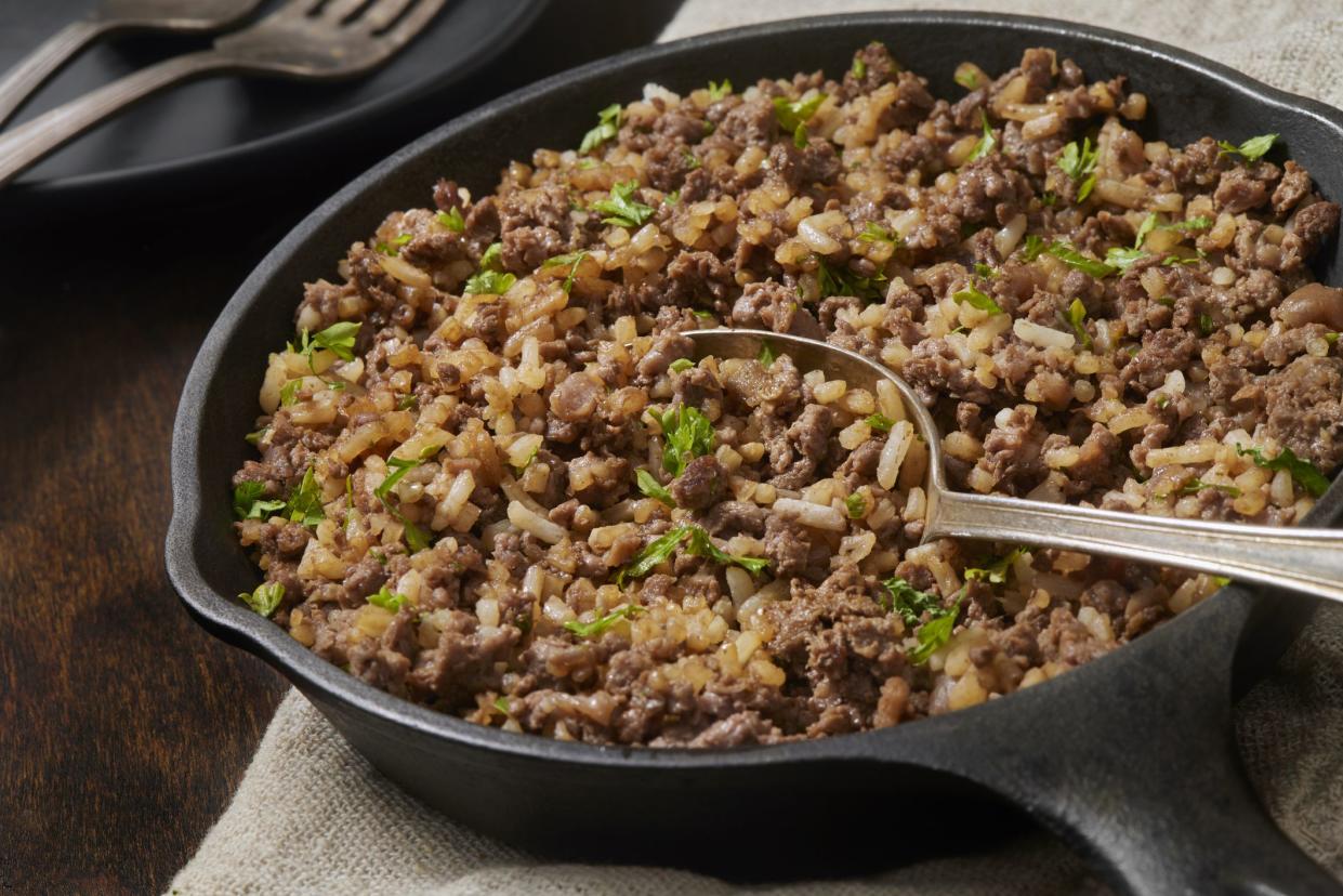 Asian Style Ground Beef and Rice Skillet with Ginger and Soy Sauce