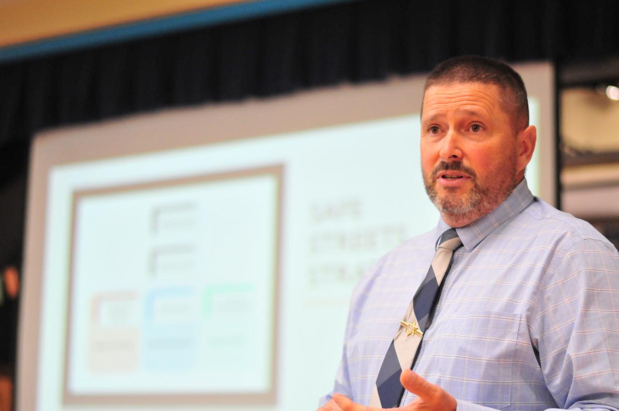 James Frazier, a community outreach re-entry specialist for the Plymouth County Sheriff's Office, discussed crime with Brockton residents on Wednesday, June 12, 2024 at the Arnone School.