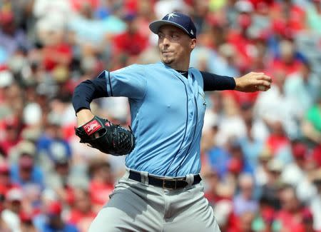 FILE PHOTO: Mar 11, 2019; Clearwater, FL, USA; Tampa Bay Rays starting pitcher Blake Snell (4) throws a pitch during the first inning against the Philadelphia Phillies at Spectrum Field. Mandatory Credit: Kim Klement-USA TODAY Sports