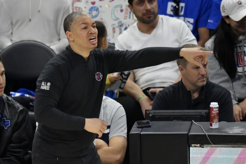 Coach Tyronn Lue calls and the Los Angeles Clippers split the first two games of their first-round playoff series with the Dallas Mavericks. File Photo by Jim Ruymen/UPI